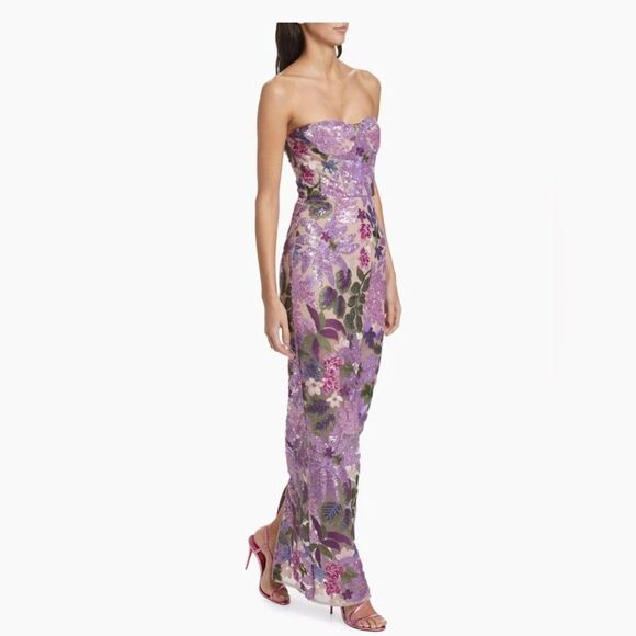 NWOT BRONX AND BANCO Dahlia Strapless Floral-Embroidered Sequin Wedding Gown - Picture 5 of 12